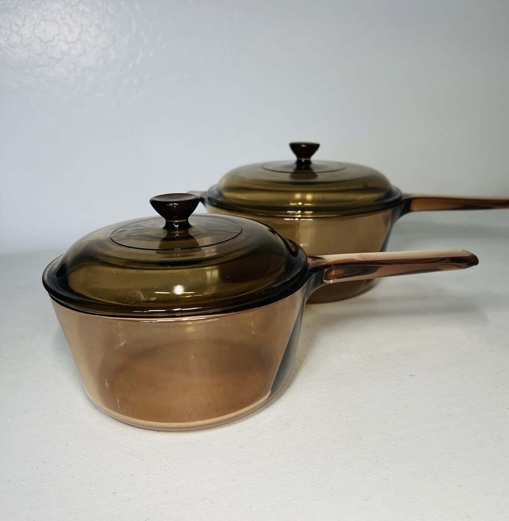 Corning Visions Amber Glass Saucepans With Lids Set of 2 - Picture 6 of 7